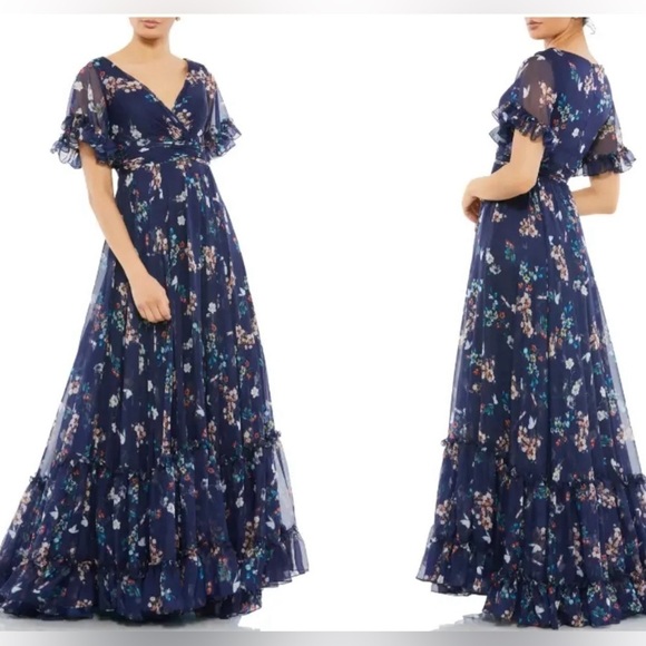 MAC DUGGAL FLORAL EMPIRE WAIST CHIFFON GOWN DRESS sz 4 NEW $498 floral - Picture 1 of 17